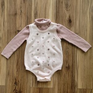 GAP Baby Girl 2 Piece Set - Pink Baby Romper And Turtleneck Top, 18-24M, NWT